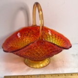 Vintage Fenton Amberina Glass Basket with Diamond Pattern
