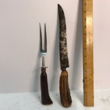 Vintage Antler Handle Carving Knife & Fork