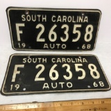 Pair of 1968 South Carolina License Plates