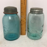 Pair of Vintage Blue Ball Mason Jars with Zinc Lids