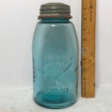 Vintage Large Blue Ball Mason Jar with Zinc Lids