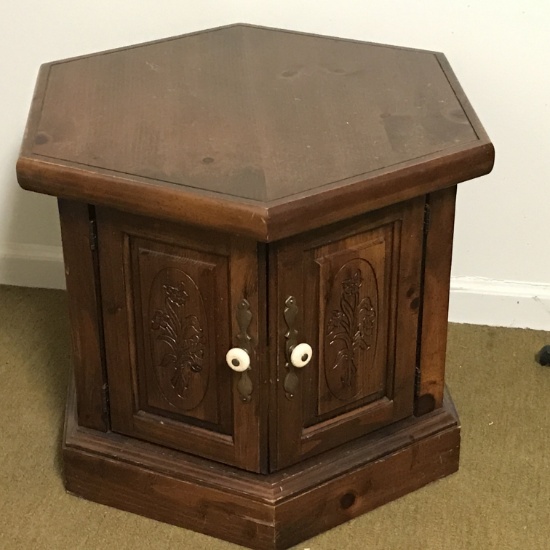 Wooden Octagonal End Table w/Lower Cabinet