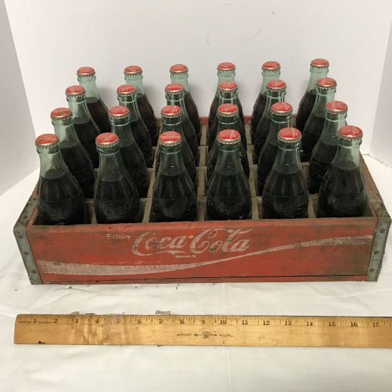 Vintage Wooden Coca-Cola Crate w/24 Full Old Coke Bottles