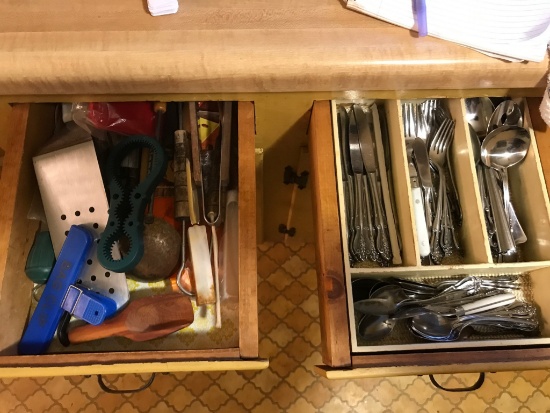 2 Drawers Full of Flatware & Misc Items