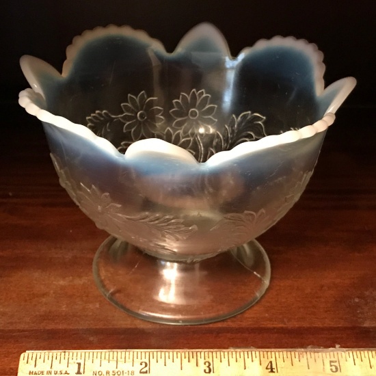 Vintage Clear Glass Pedestal Bowl w/Opalescent Ruffled Edge