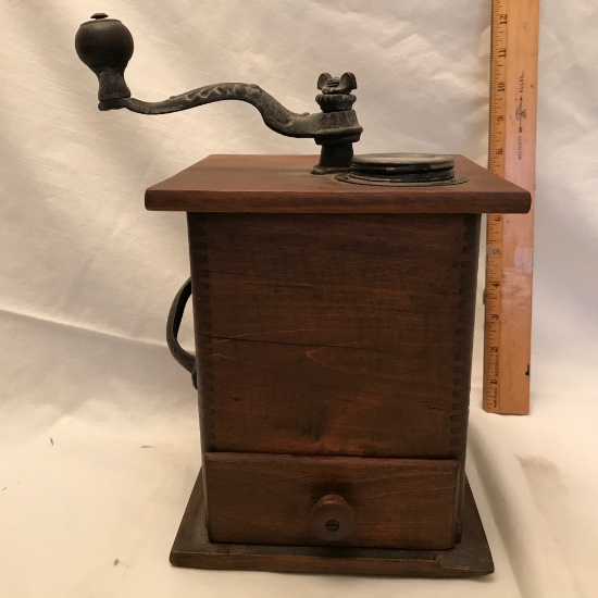 Vintage Wooden Coffee Grinder w/Dove Tailed Corners