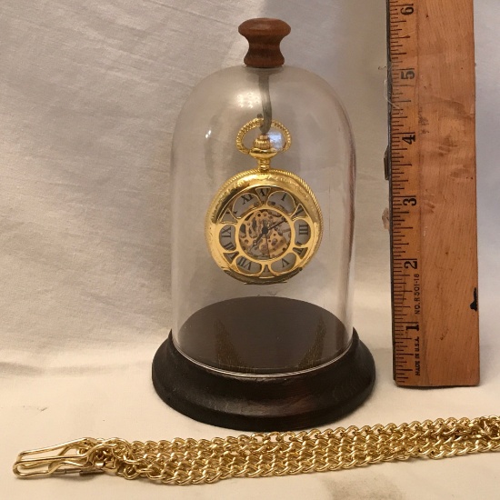 Gold Tone Pocket Watch in Dome Case