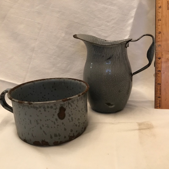 Vintage Enamel Ware Pitcher & Mug