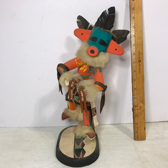 Vintage Wooden Hand Made & Carved Native American Indian Kachina Doll - Signed on Bottom