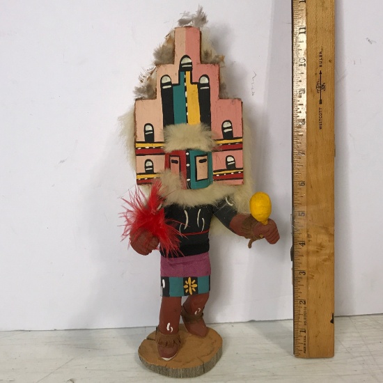 Vintage Wooden Hand Made Carved Native American Indian Kachina Doll - Signed on Bottom