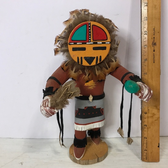 Vintage Wooden Hand Made Carved Native American Indian Kachina Doll "Sunface" - Signed C. Lee