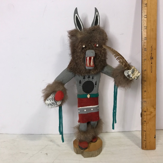 Vintage Wooden Hand Made Carved Native American Indian Kachina Doll - Signed C.L. Wolf