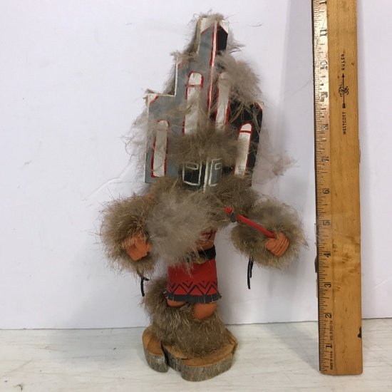 Vintage Wooden Hand Made Carved Native American Indian Kachina Doll - Signed on Bottom
