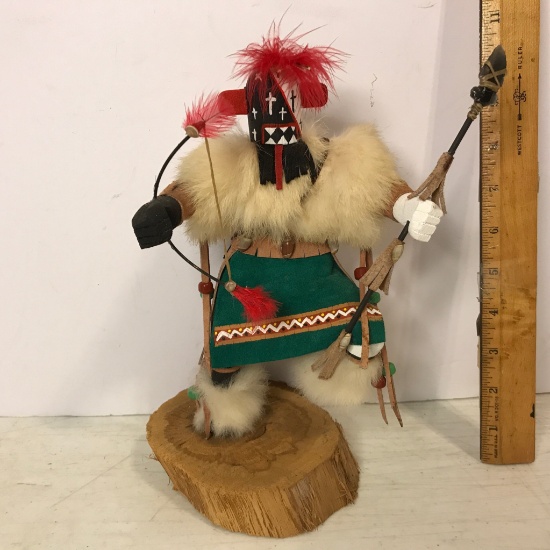 Vintage Wooden Hand Made & Carved Native American Indian Kachina Doll - Signed on Bottom