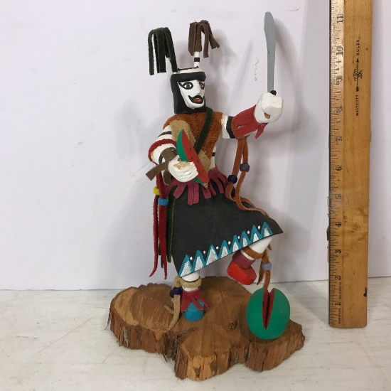 Vintage Wooden Hand Made & Carved Native American Indian Kachina Doll - Signed on Bottom