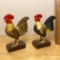 Pair of Hand Painted Carved Wood Rooster Figurines