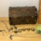 Vintage Wooden Pirate Treasure Chest Jewelry Box w/Indian Jewelry