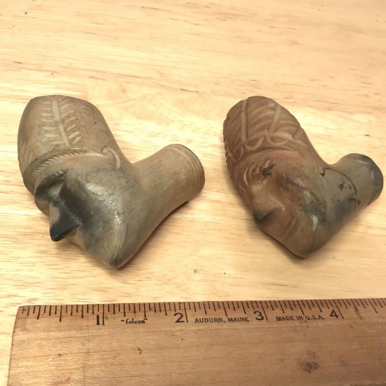 Pair of Vintage Catawba Pottery Indian Head Pipe Heads