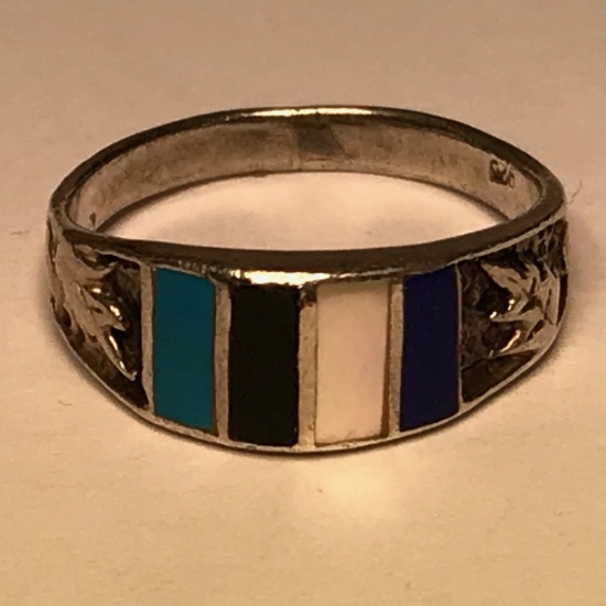 Sterling Silver Ring w/Enamel and Shell Inlay