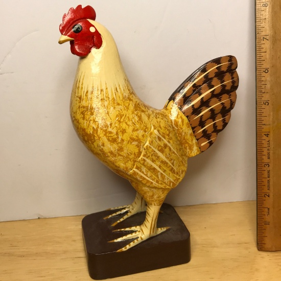 Hand Painted Wooden Carved Rooster Figure