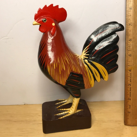 Hand Painted & Carved Wood Rooster Figure