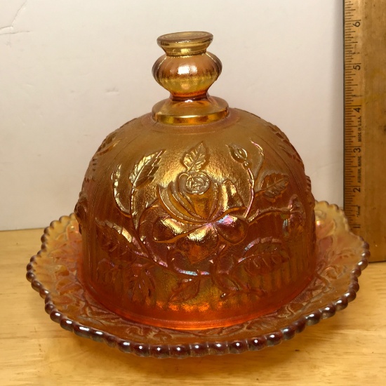 Vintage Imperial Glass Carnival Covered Butter Dish