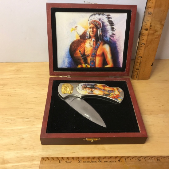 Pocket Knife with Indian Scene in Box