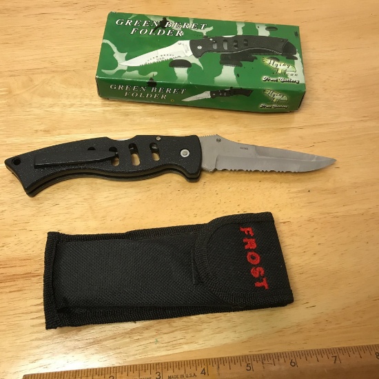 Green Beret Folder Knife w/Sheath & Box