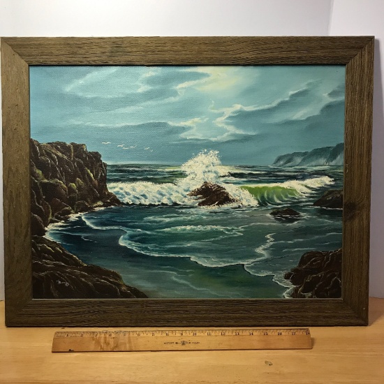 Beautiful & Framed Original Ocean Scene Oil Painting by Brenda Raymond - Signed "Brenda 82"