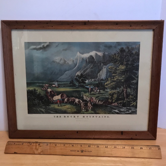 "The Rocky Mountains" Emigrants Crossing the Plains Currier & Ives Framed Print