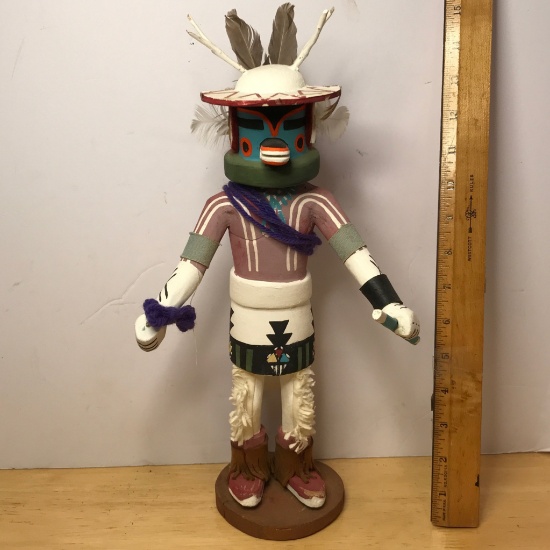 Native American Indian Hand Made Hand Made Wooden Kachina Doll - Signed "Jane Guthrie" on Bottom