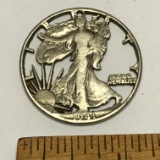 1941 Walking Liberty Silver Half Dollar Cut Out Pendant