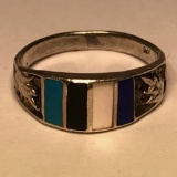 Sterling Silver Ring w/Enamel and Shell Inlay