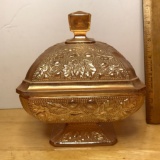 Vintage Marigold Carnival Glass Lidded Candy Dish