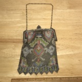 Antique Signed Whiting & Davis Mesh Purse w/Indian Design