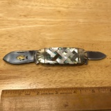 Brass Pocket Knife w/Abalone & Mother of Pearl Inlay
