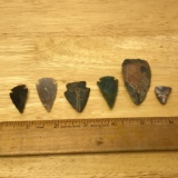 Lot of 6 Old Dug Arrowheads