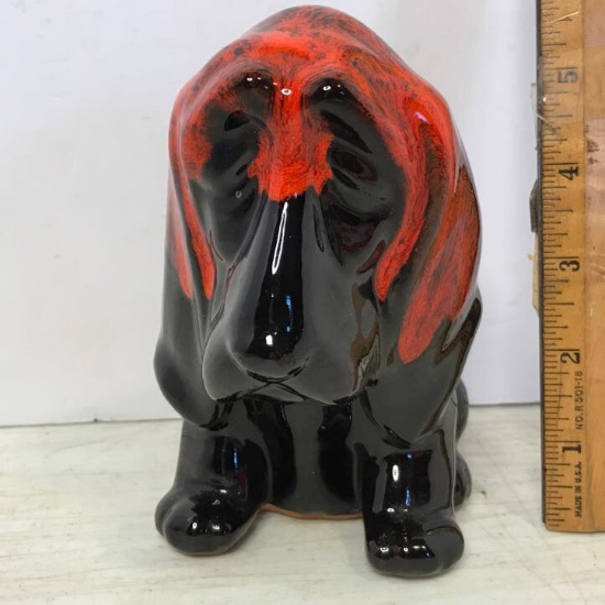 Vintage Glazed Canuck Pottery Bassett Hound Dog Bank “Niagara Falls, Canada”