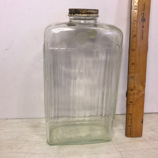 Old Thin Rectangular Glass Bottle with Cap