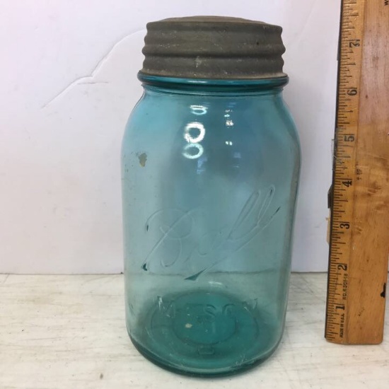 Vintage Blue Ball Mason Jar with Zinc Lid