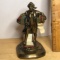 Heavy Brass Colonial Man with Books Bookend - Signed on Back