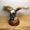Eagle with American Flag Figurine Made of Molded Resin on Wooden Base