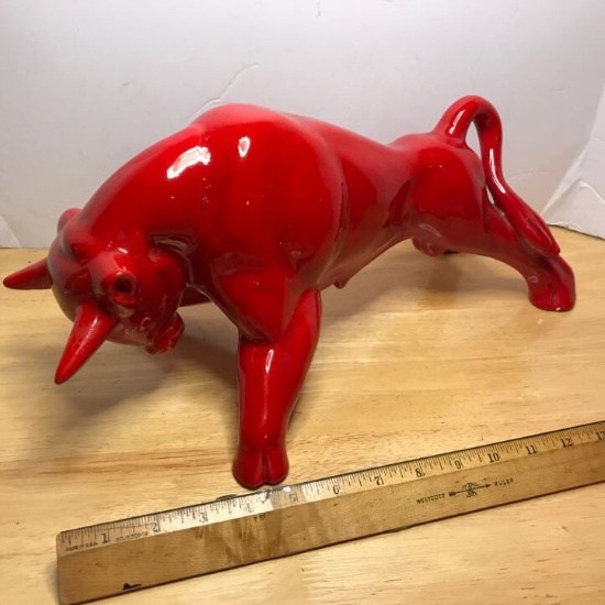 Large Red Ceramic Bull Statue