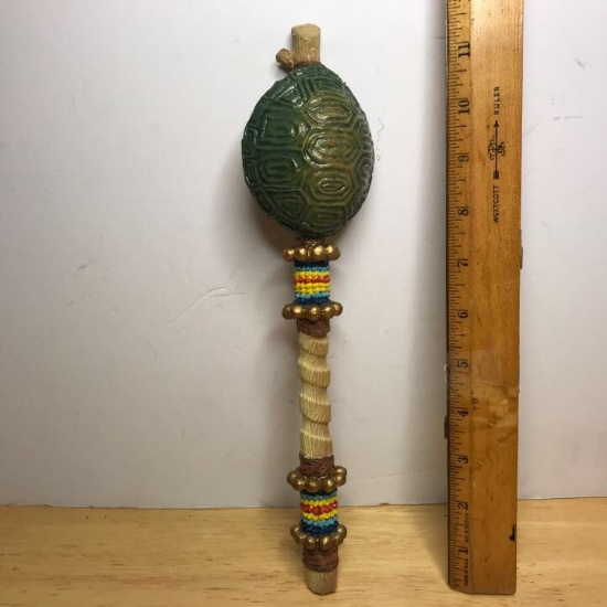 Molded Resin Native American Style Decorative Turtle Rattle