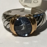18KGE Ring with Light Blue Stone Size 7