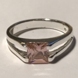 Sterling Silver Ring with Pink Stone Size 7.5