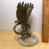 Brass Eagle Landing on Branch with Marble Base