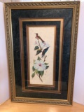 Beautiful Large Double Matted & Framed Floral Hummingbird Print by Helen Brown