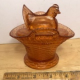 Vintage Glass Hen on Nest Basket