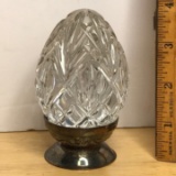 Waterford Crystal Egg in Silver Plated Base Signed on Bottom of Egg